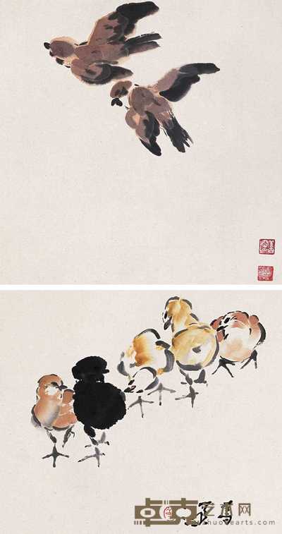 杨善深 小品（二件） 镜心 30×34cm×2